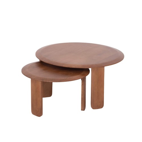 Set van 2 ronde nesttafels van massief hout - Noma