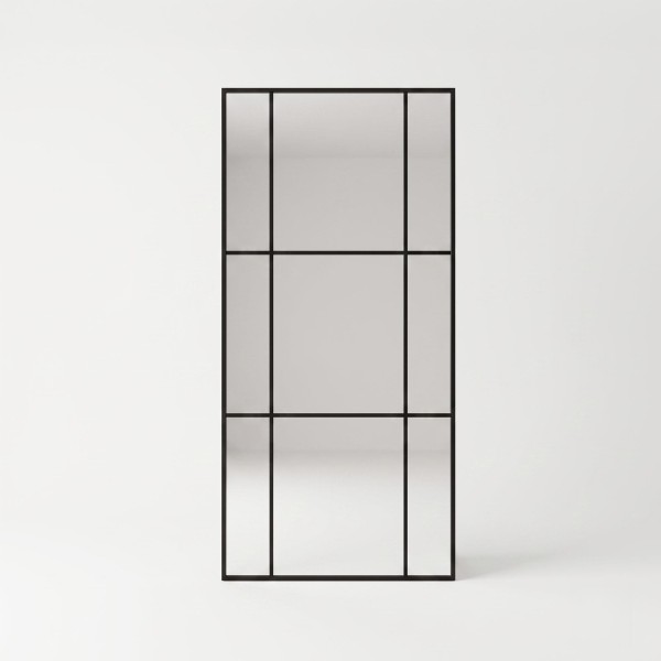 Grote industriële wandspiegel in atelierstijl met zwart metalen frame 80 x 180 cm