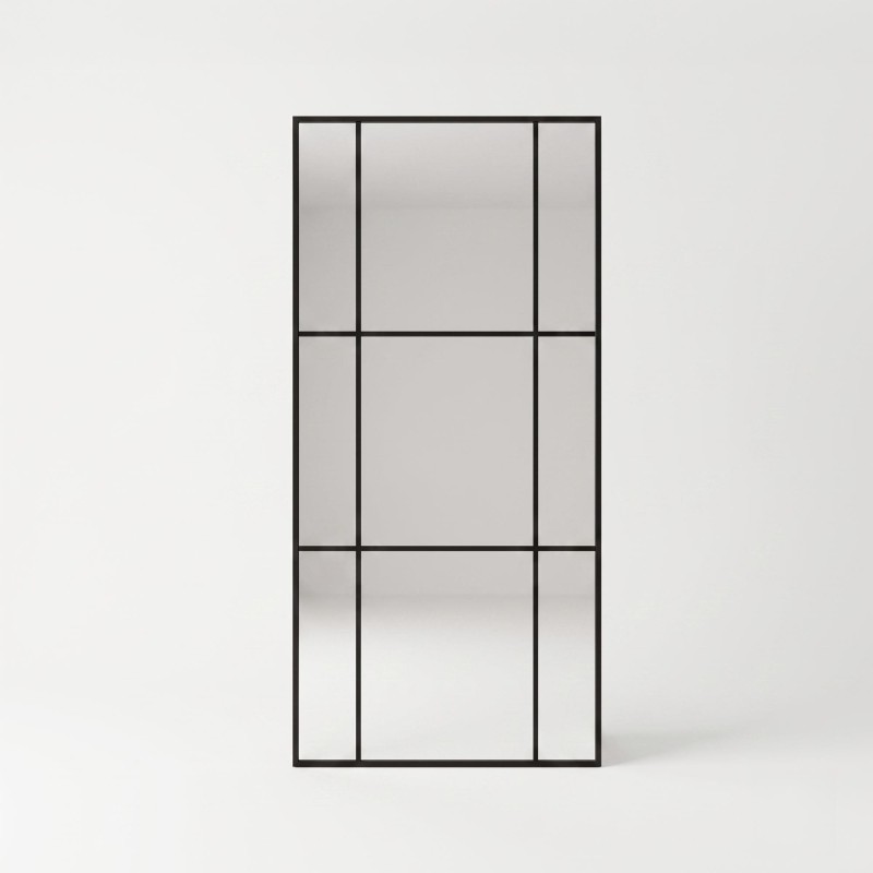 Grote industriële wandspiegel in atelierstijl met zwart metalen frame 80 x 180 cm