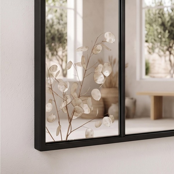 Grote industriële wandspiegel in atelierstijl met zwart metalen frame 80 x 180 cm