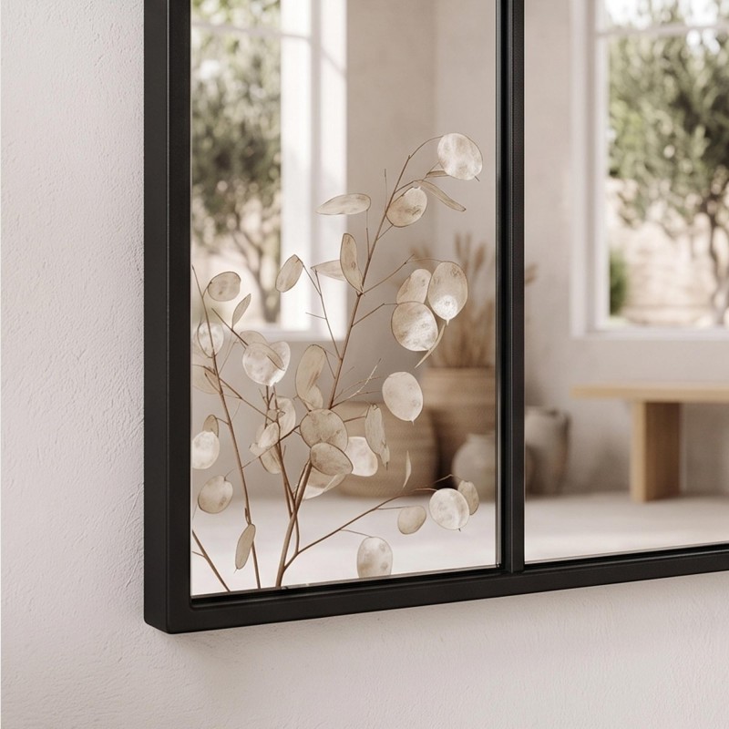 Grote industriële wandspiegel in atelierstijl met zwart metalen frame 80 x 180 cm