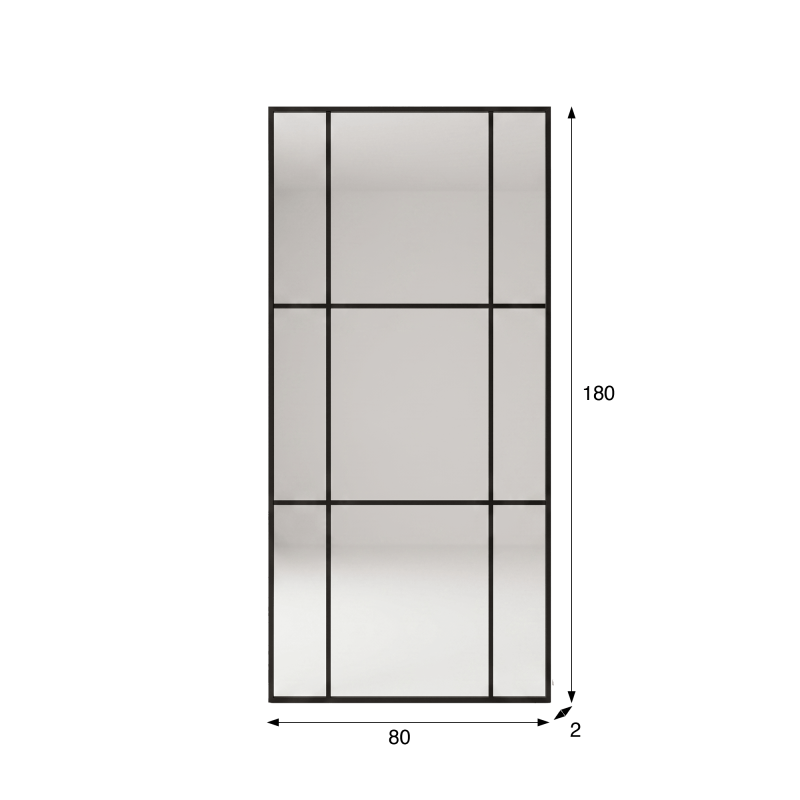 Grote industriële wandspiegel in atelierstijl met zwart metalen frame 80 x 180 cm