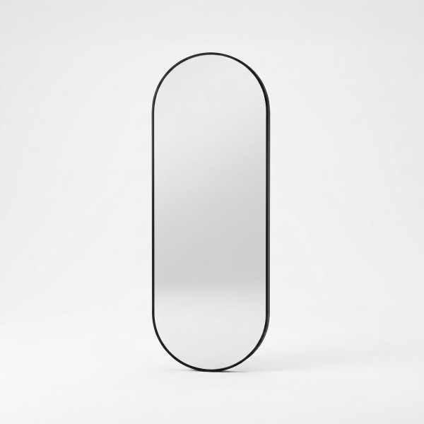Grote ovale wandspiegel met zwart metalen frame 60 x 165 cm