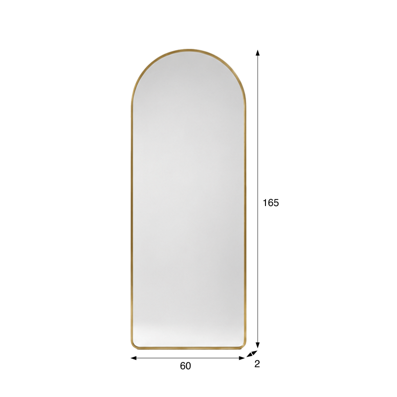 Grote staande boogspiegel met goudkleurig metalen frame 60 x 165 cm