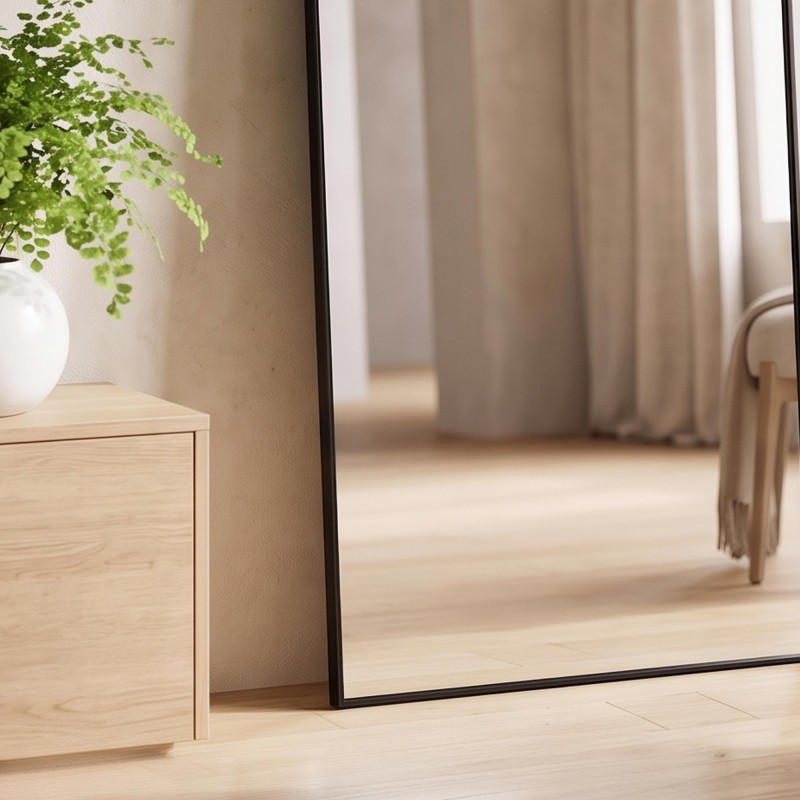 Rechthoekige wandspiegel met zwart frame 50 x 150 cm