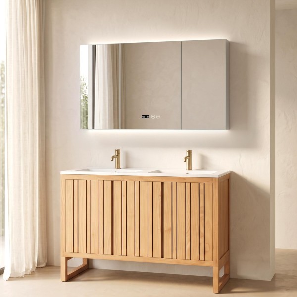 Badkamerkast met driedelige spiegel en LED-verlichting 120 x 75 cm