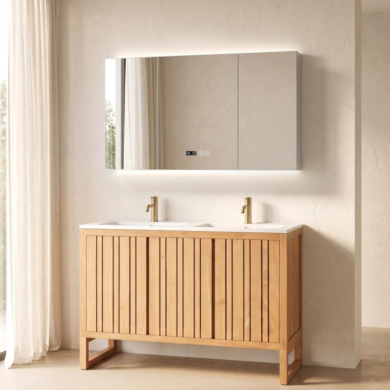 Badkamerkast met driedelige spiegel en LED-verlichting 120 x 75 cm