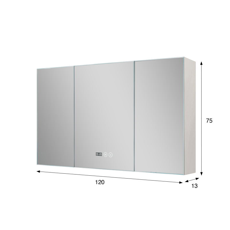 Badkamerkast met driedelige spiegel en LED-verlichting 120 x 75 cm