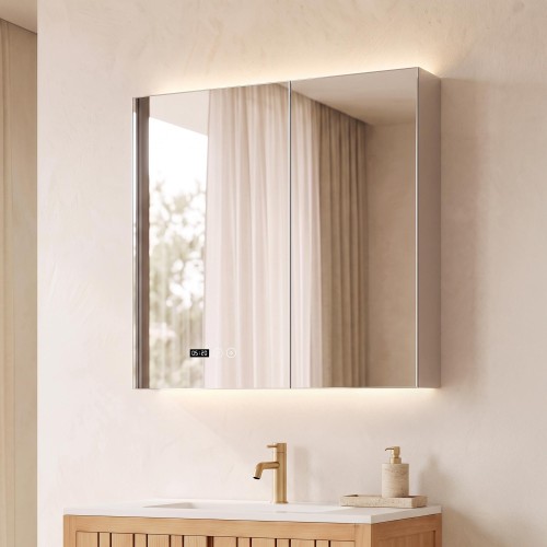 Badkamerkast met spiegel en LED-verlichting 80 x 75 cm