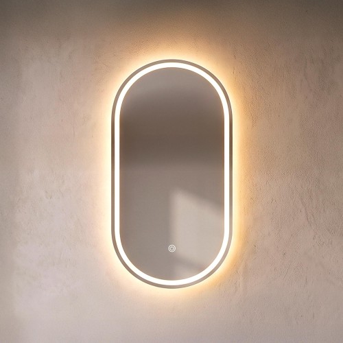 Badkamerkast met ovale spiegel en LED-verlichting 50 x 90 cm