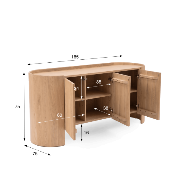 Dressoir in massief eikenhout met 3 deuren 165 cm - Lago