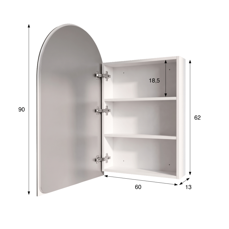 Badkamerkast met boogvormige spiegel en LED-verlichting 60 x 90 cm