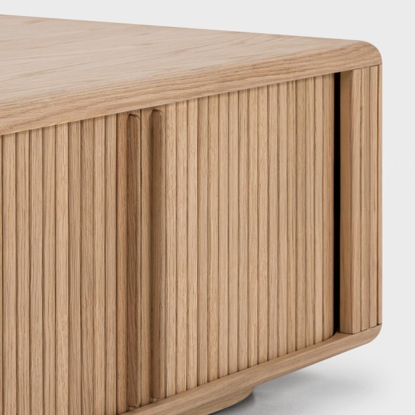 Vierkante salontafel van natuurlijk eikenhout met schuifdeuren - Kael