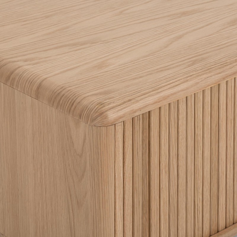 Vierkante salontafel van natuurlijk eikenhout met schuifdeuren - Kael