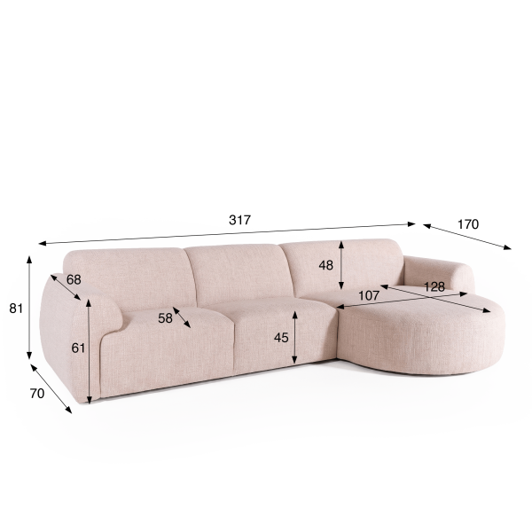 Hoekzetel 5-zits in stof met chaise longue rechts - Viana