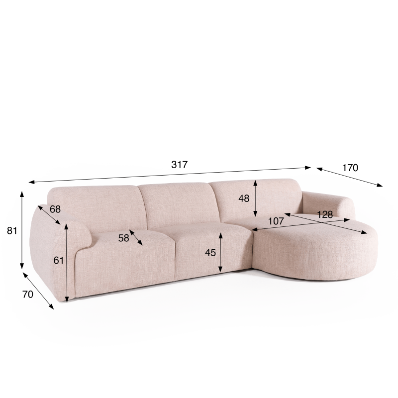 Hoekzetel 5-zits in stof met chaise longue rechts - Viana