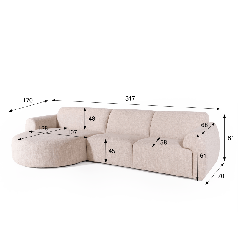 Hoekbank 5-zits in stof met chaise longue links - Viana