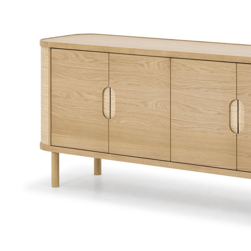 Dressoir met 4 deuren in natuurlijk eikenhout en rotan - Maja