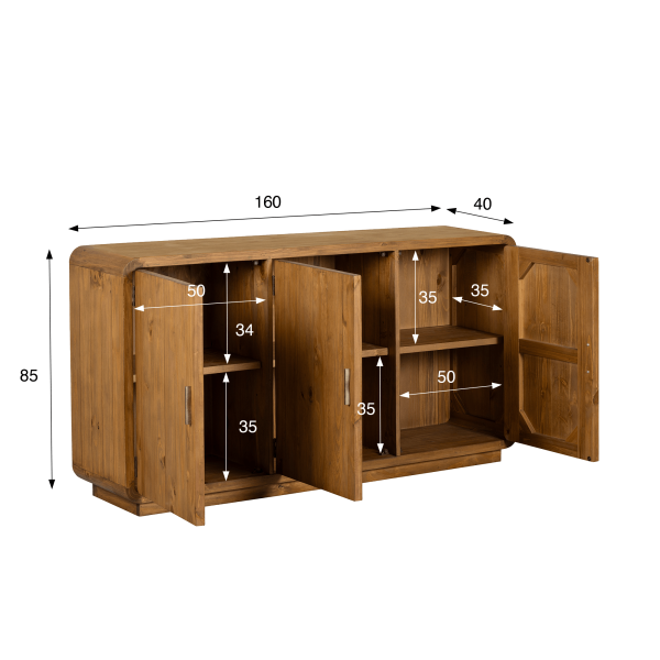 Dressoir in natuurlijk massief grenenhout 160 cm - Valdora