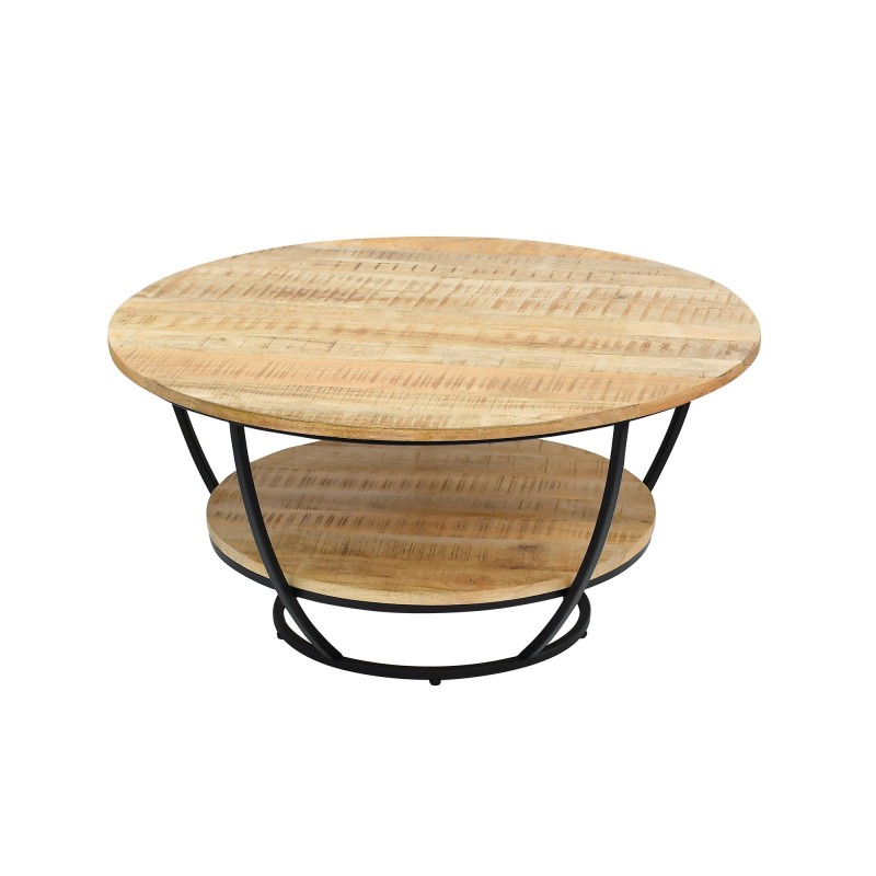 Ronde salontafel in massief hout en zwart metaal - Corven