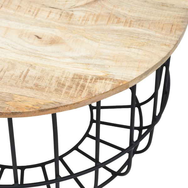 Ronde salontafel in massief hout en zwart metaal - Orson