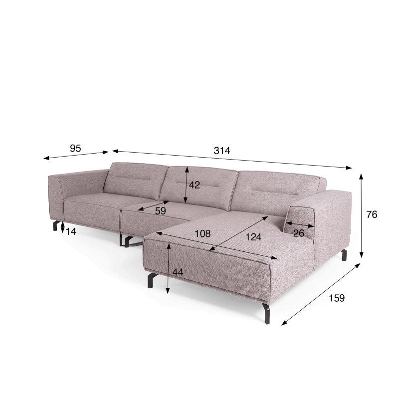 Hoekbank 5-zits in stof met chaise longue rechts - Zoya