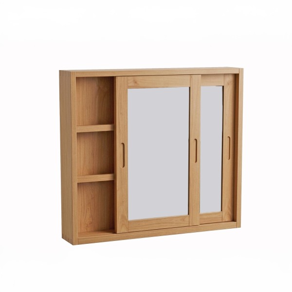 Badkamerkast 80 cm in massief hout met spiegel en schuifdeuren