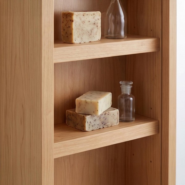 Badkamerkast 80 cm in massief hout met spiegel en schuifdeuren
