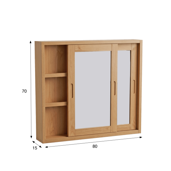 Badkamerkast 80 cm in massief hout met spiegel en schuifdeuren