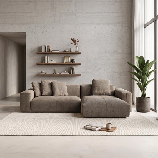 Hoekzetel 5-zits in stof met chaise longue rechts - Olya