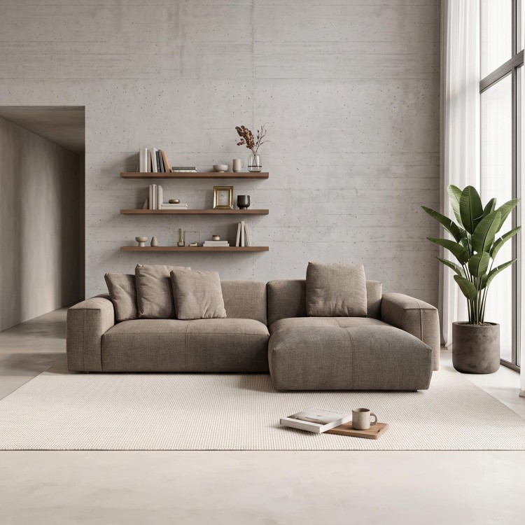 Hoekzetel 5-zits in stof met chaise longue rechts - Olya