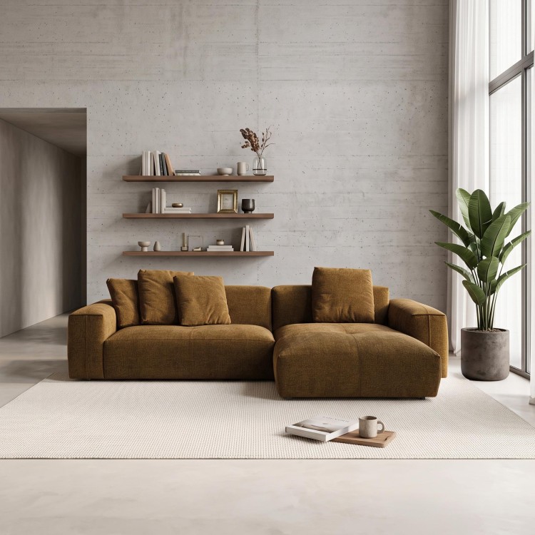 Hoekzetel 5-zits in stof met chaise longue rechts - Olya