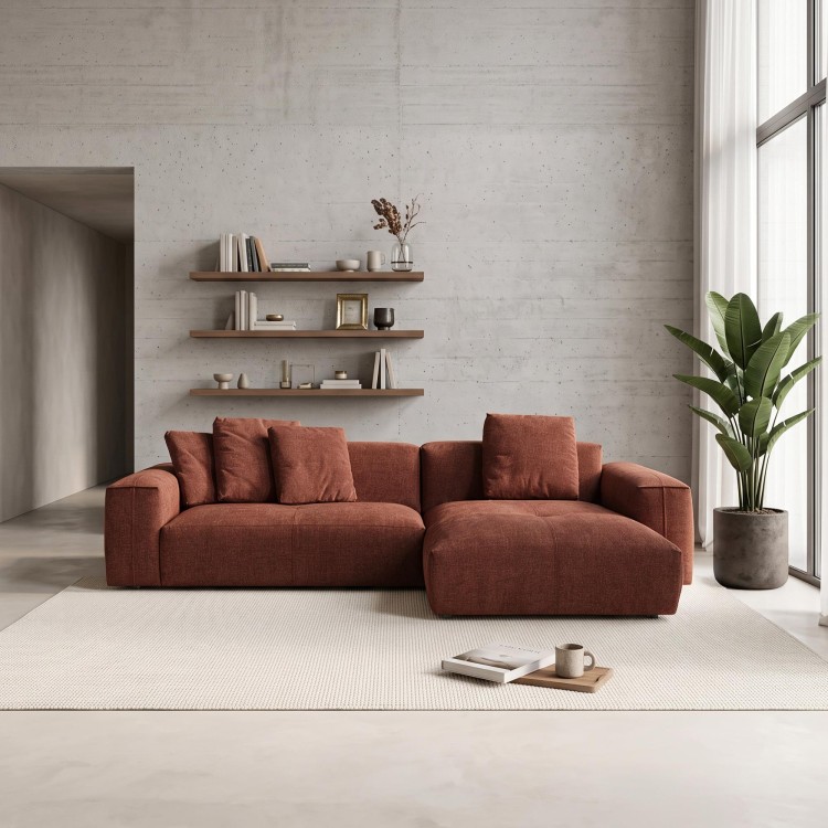 Hoekzetel 5-zits in stof met chaise longue rechts - Olya