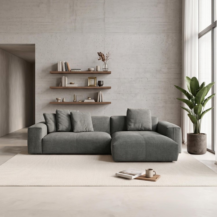 Hoekzetel 5-zits in stof met chaise longue rechts - Olya