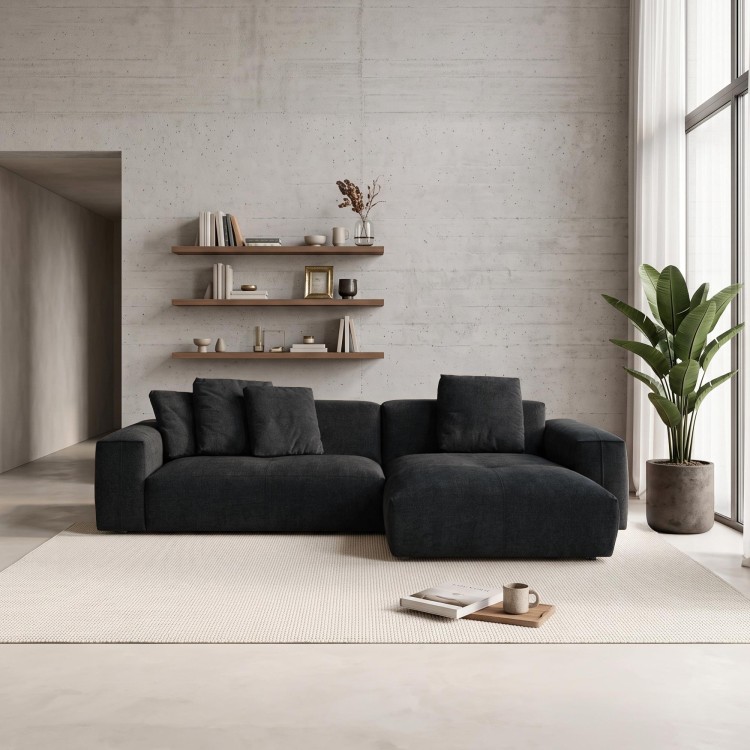 Hoekzetel 5-zits in stof met chaise longue rechts - Olya