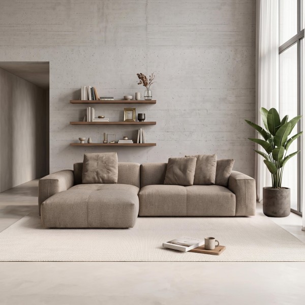 Hoekzetel 5-zits in stof met chaise longue links - Olya