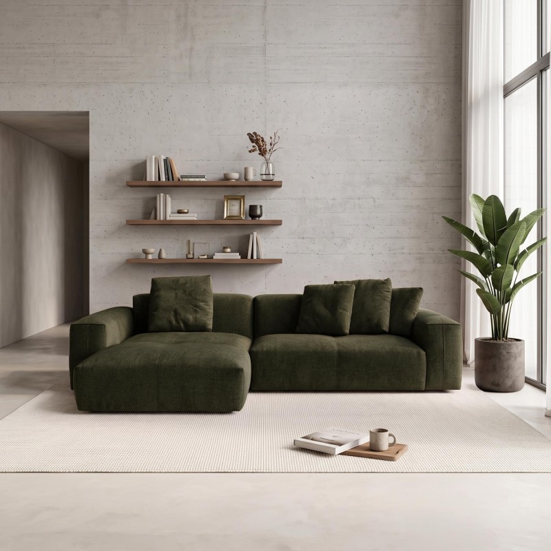 Hoekzetel 5-zits in stof met chaise longue links - Olya