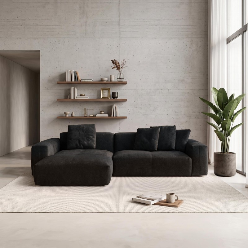 Hoekzetel 5-zits in stof met chaise longue links - Olya