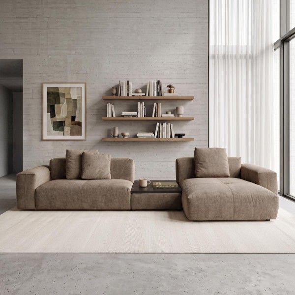 Hoekbank 5-zits met chaise longue rechts en geïntegreerde salontafel - Olya