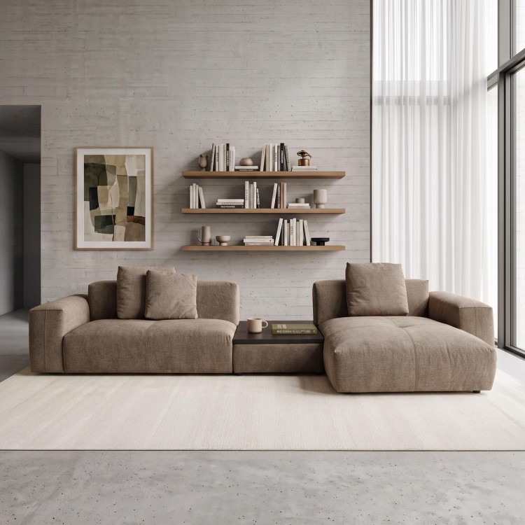 Hoekbank 5-zits met chaise longue rechts en geïntegreerde salontafel - Olya
