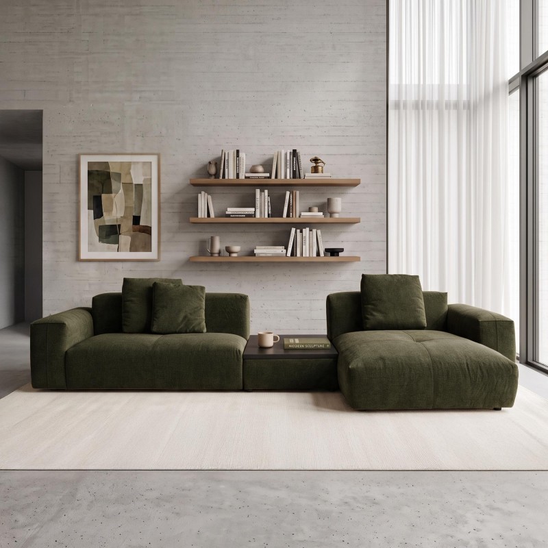 Hoekbank 5-zits met chaise longue rechts en geïntegreerde salontafel - Olya