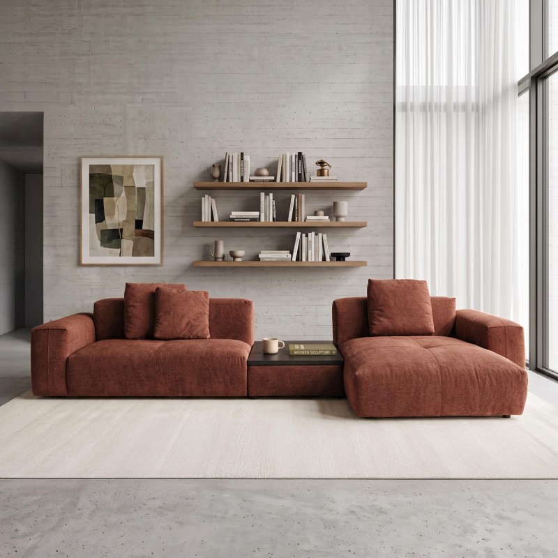 Hoekbank 5-zits met chaise longue rechts en geïntegreerde salontafel - Olya