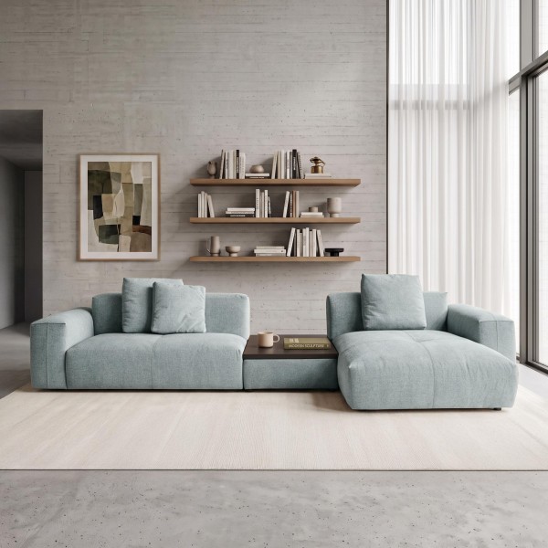Hoekbank 5-zits met chaise longue rechts en geïntegreerde salontafel - Olya