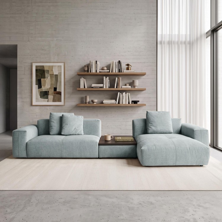 Hoekbank 5-zits met chaise longue rechts en geïntegreerde salontafel - Olya