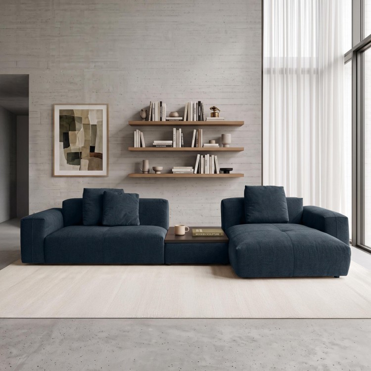 Hoekbank 5-zits met chaise longue rechts en geïntegreerde salontafel - Olya