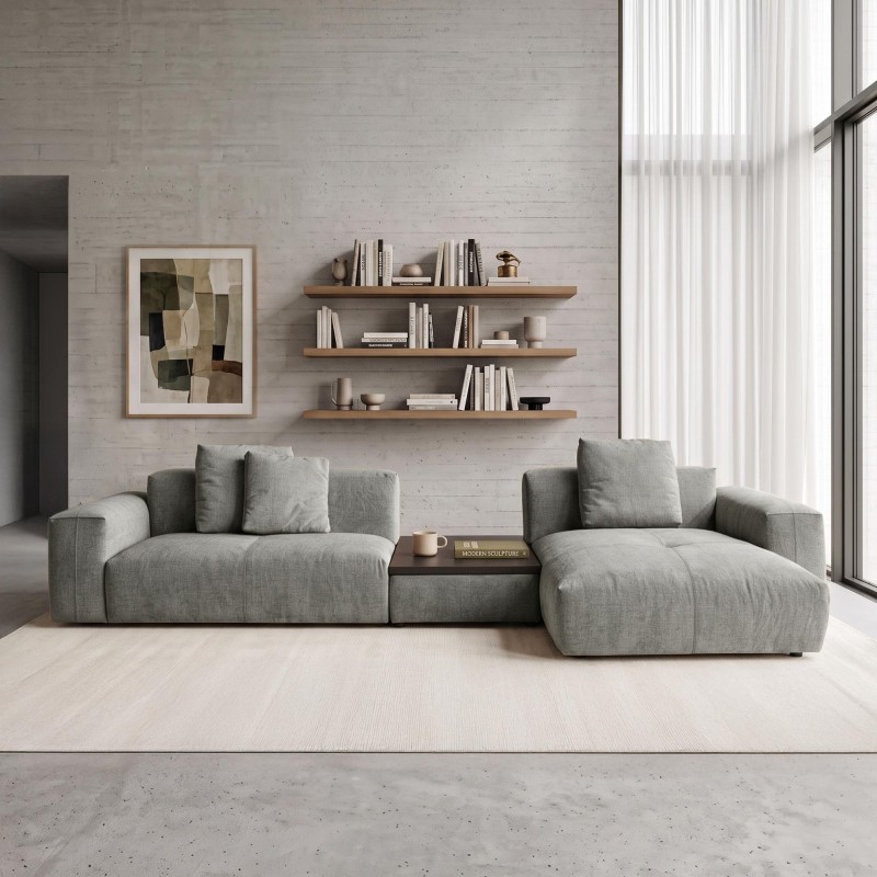 Hoekbank 5-zits met chaise longue rechts en geïntegreerde salontafel - Olya