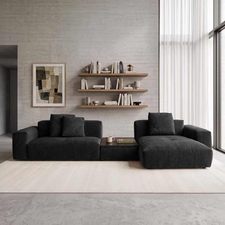 Hoekbank 5-zits met chaise longue rechts en geïntegreerde salontafel - Olya