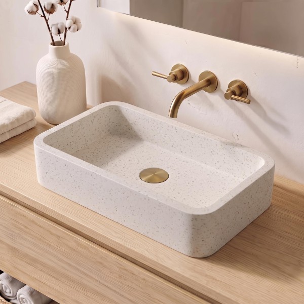 Rechthoekige waskom in witte terrazzo 50 x 30 cm - Nohea