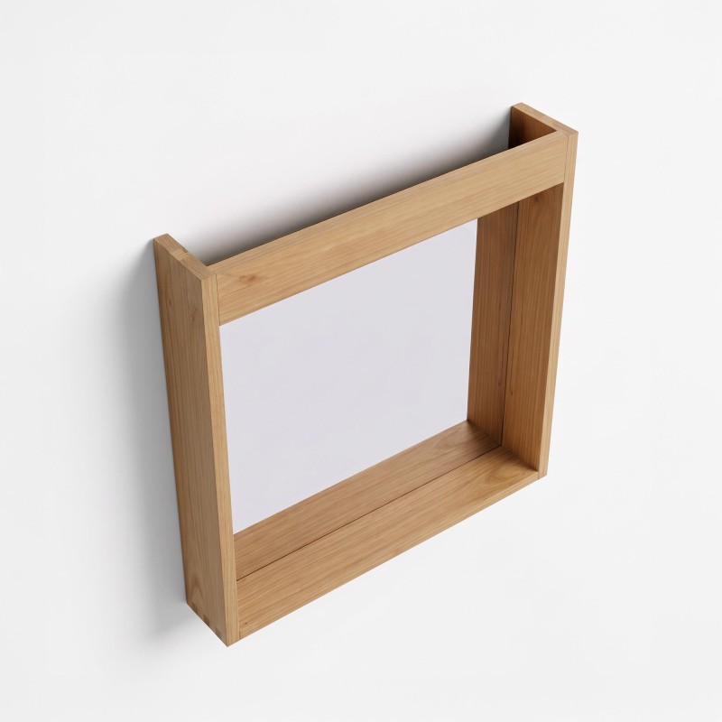 Rechthoekige spiegel 80 cm met massief houten frame en ruimte voor lampen