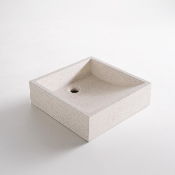 Vierkante waskom in witte terrazzo 40 x 40 cm - Maile